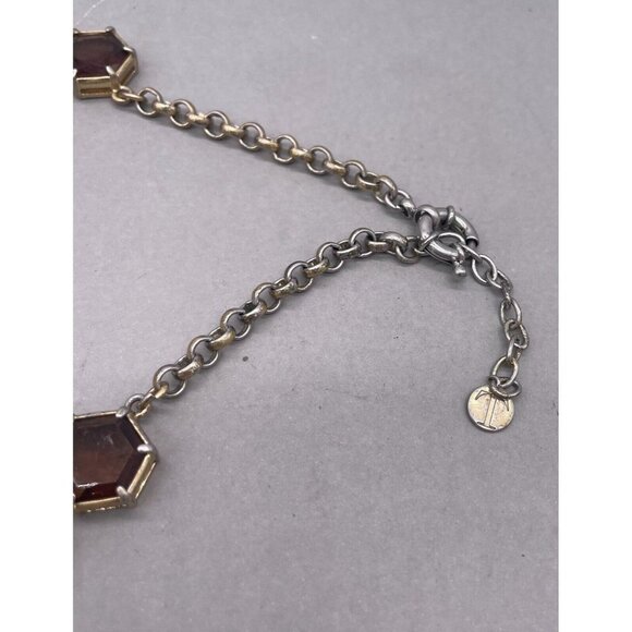 Talbots Hexagon Faceted Brown Crystal Chain Necklace Gold and silver tone - Picture 5 of 5